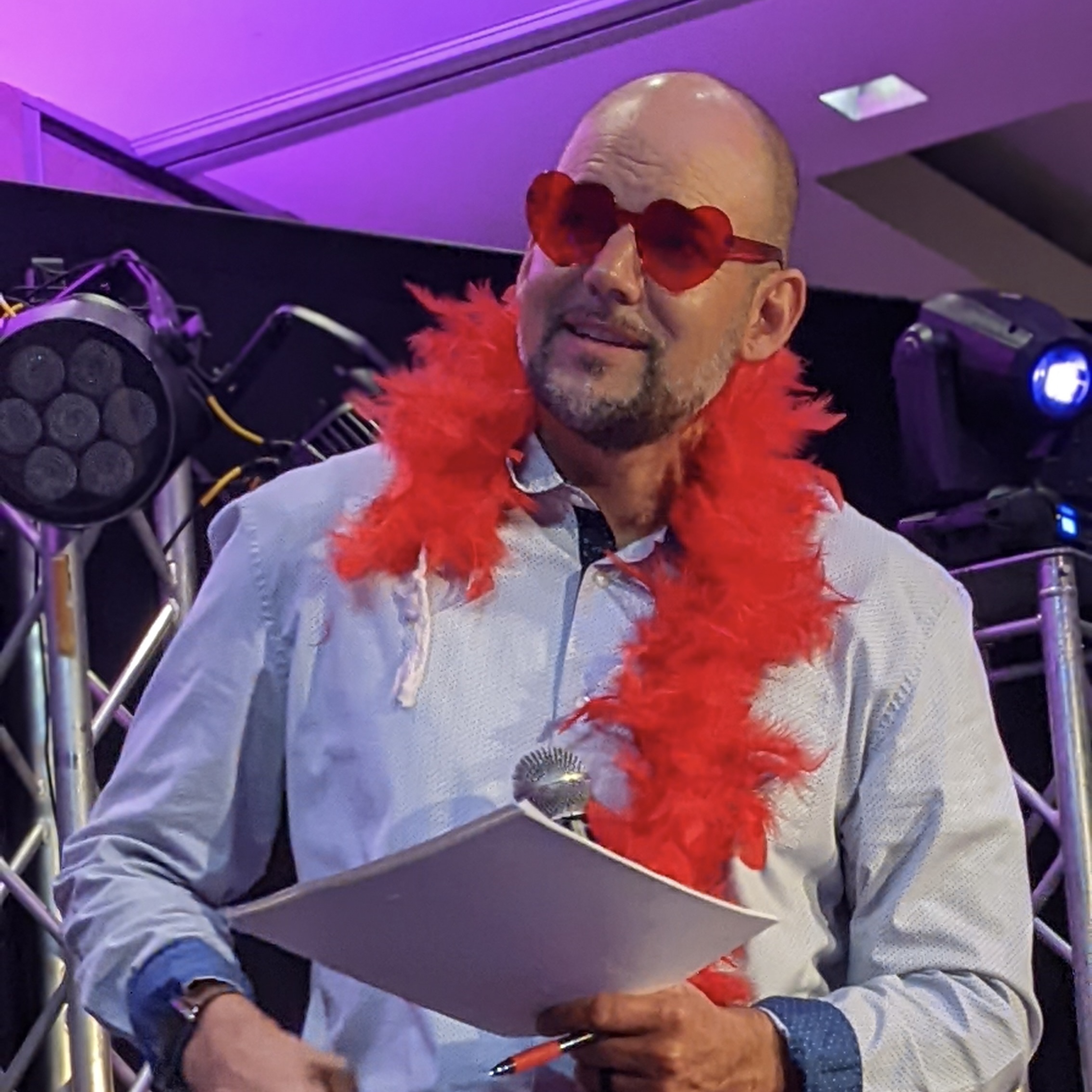 Dan bringing humor to a live event